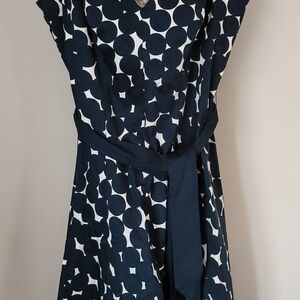 Nine West Navy and White Geometric Midi Dress